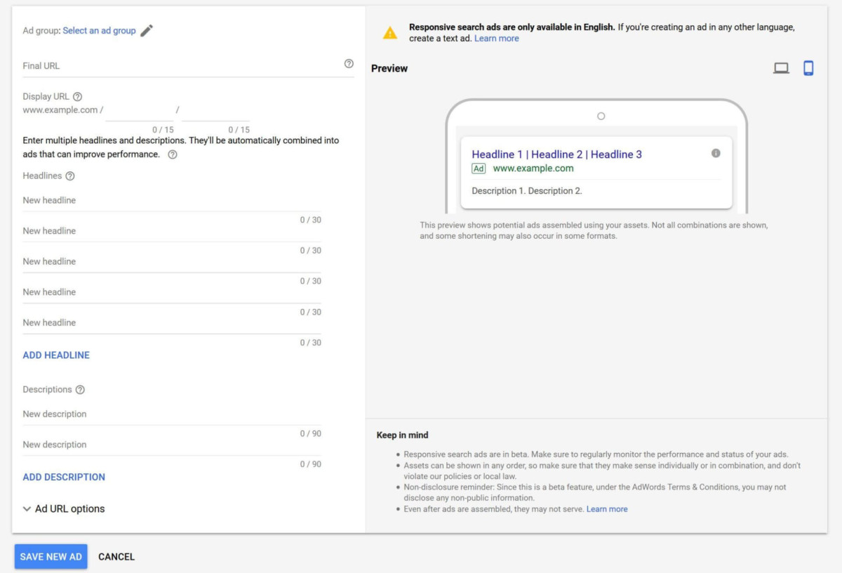 MD Blog AdWords: ¿llegan los anuncios con 3 headlines? Marketing Digital SEO / SEM  Search Responsive Ads Google Adwords Anuncios de búsqueda responsive AdWords news adwords   