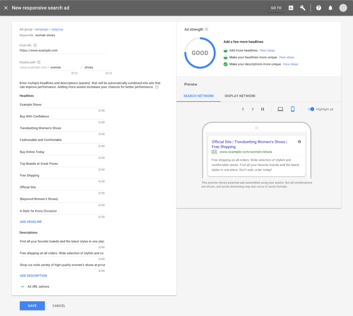 Anuncios de busqueda responsivos