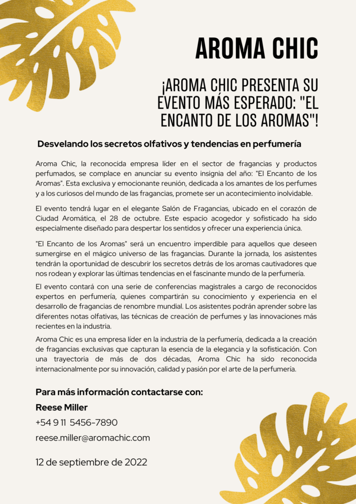 Nota de prensa para un evento