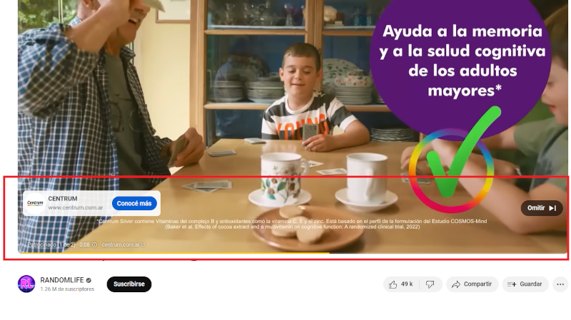 captura de pantalla ejemplo de publicidad en youtube