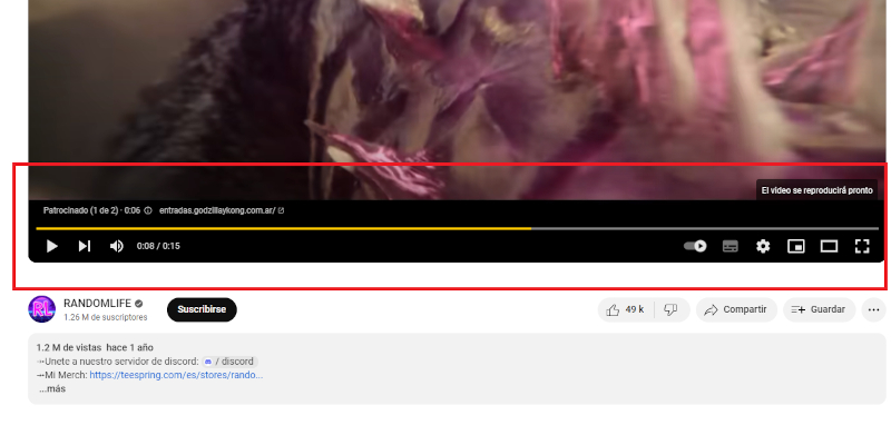 captura de pantalla ejemplo de youtube ads